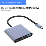 Docking Station Supplier - In Stock Type-C to HD Three-in-One USB 3.0 Adapter Hub Aluminium