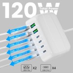 GaN Charger Factory - USB C Fast Charger 120W GaN 6 Ports USB Charging Station Hub Block