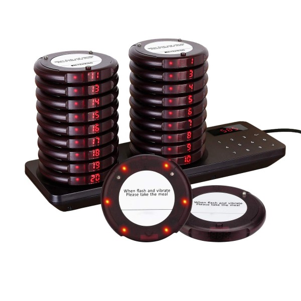 Restaurant Pager System Manufacturer - 2025 Long Range with 20 Coasters Buzzer Vibration