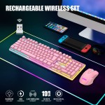 Wireless Keyboard Combo Factory - LED Backlit Rechargeable 3800mAh Pink Mechanical Feel