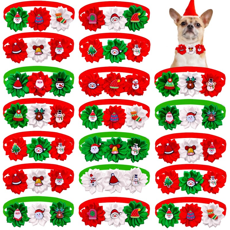 Dog Bow Tie Supplier - Winter Polyester Three Flowers Xmas