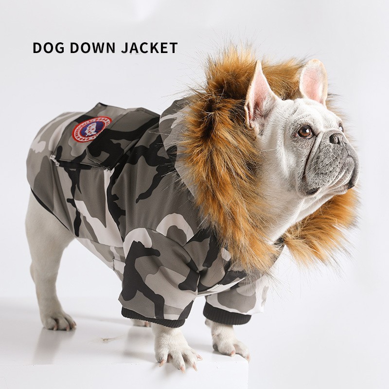 Designer Dog Jacket Supplier - Luxury Fur Collar Eiderdown Camouflage