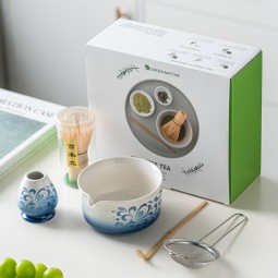 青花抹茶套装工厂-5件染韵花卉