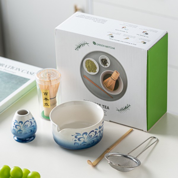 Blue White Matcha Set Factory - 5pcs Dyeing Rhyme Flowers