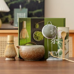 陶瓷抹茶套装厂家-8件茶洗竹刷