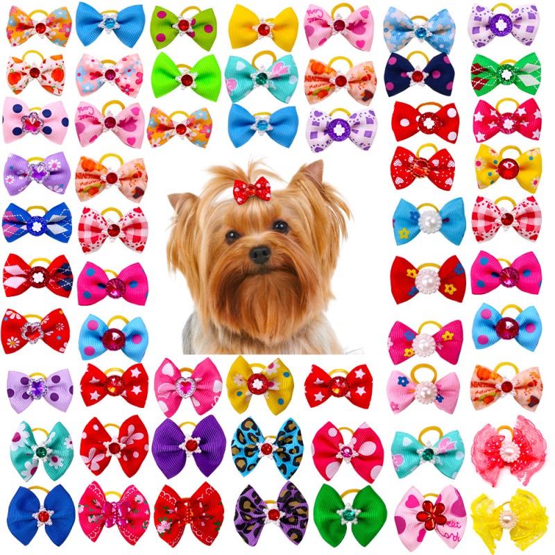 Pet Hair Bows Manufacturer - Winter Stock Printed Rhinestone