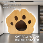 Drink Coaster Factory - Minimalist Natural Wood Cartoon Cat Paw Table Mat Solid Wood