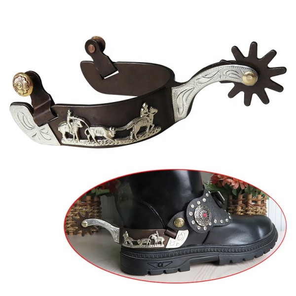 Cowboy Spurs Manufacturer - Western Inlaid White Copper Plate Copper Buckle Bronze Men's