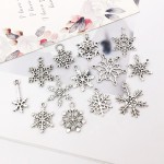 Christmas Charms Supplier - 14-Piece Mixed Antique Silver Snowflake Metal Pendants