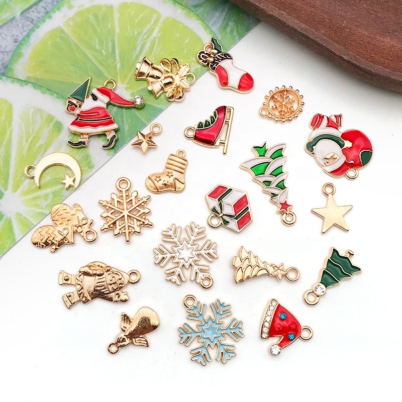 Christmas Ornament Factory - 20-Piece Gold Oil-Drip Zinc Alloy DIY Metal Pendants