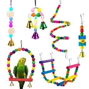 Parrot Toy Manufacturer - Combination Wooden Standing Climbing Biting Set 6 Pieces