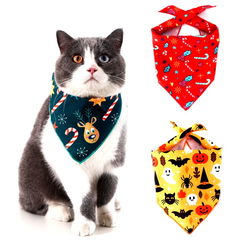 Pet Bib Supplier - Christmas Halloween Spot Printing Triangle Handkerchief Holiday