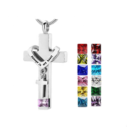 Memorial Pendant Factory - Hot Sales Stainless Steel Cross with Birthday Stone Ashes