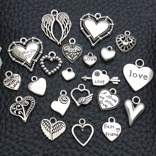 Alloy Pendant Supplier - 20pcs/set DIY Solid Heart Earring Studs Charms Keyring
