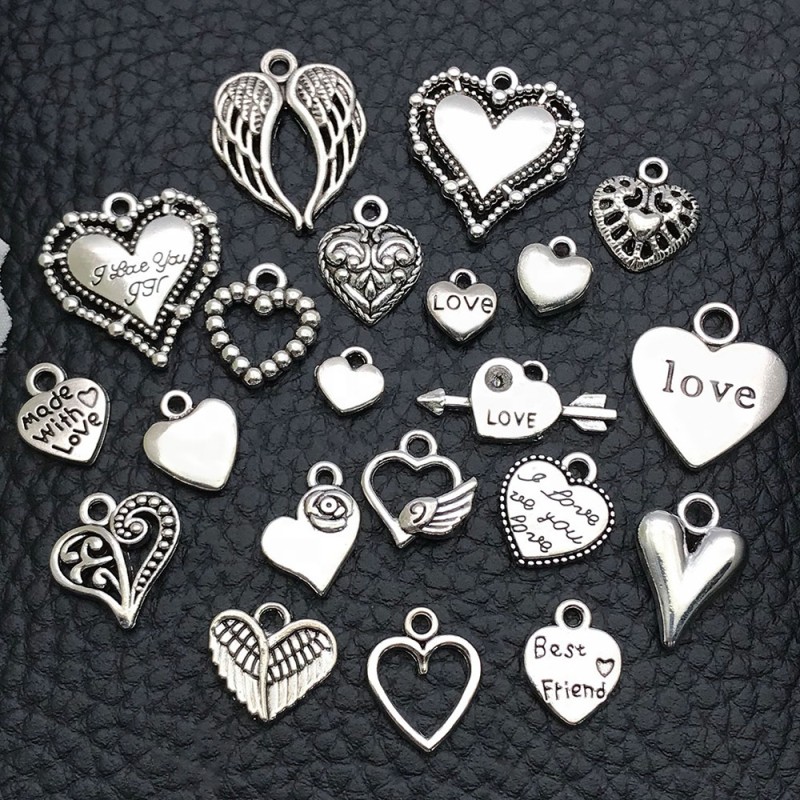 Alloy Pendant Supplier - 20pcs/set DIY Solid Heart Earring Studs Charms Keyring