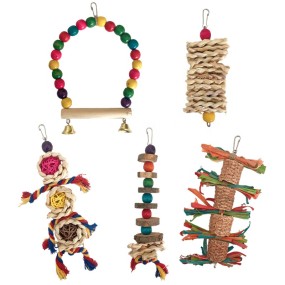 Bird Toy Supplier - Natural Wooden Nibbling Set Perching Supplies Chewing Beak Grinding