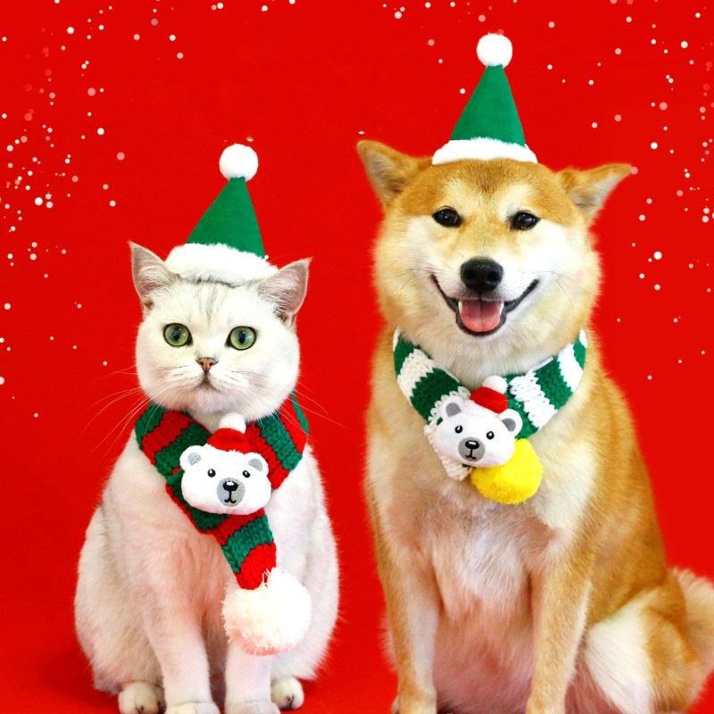 Christmas Scarf Manufacturer - Striped Scarf Hat Fashionable Adjustable Red Green Wool