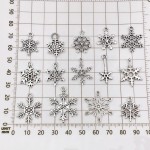 Christmas Charms Supplier - 14-Piece Mixed Antique Silver Snowflake Metal Pendants