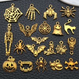 Halloween Charm Supplier - 20 Styles Antique Gold Ghost Theme Alloy Pendant