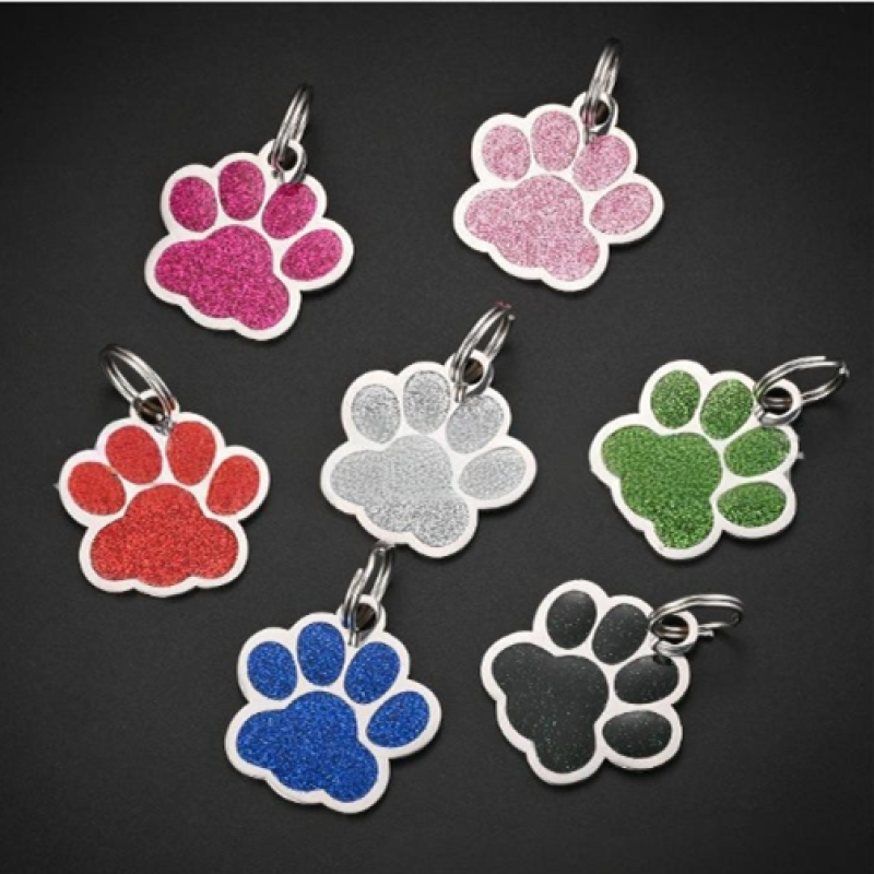 Oil Drip Dog Tag Manufacturer - Stainless Steel Glitter Paw Print Laser Engravable