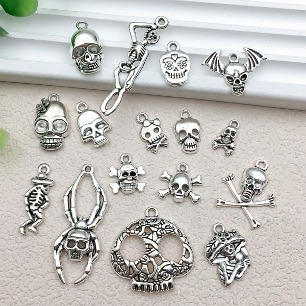 Halloween Pendant Factory - 16 Styles Retro Skull Spider Alloy DIY Accessories