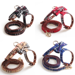 Pet Harness Supplier - Universal Dog Cat Walking Breathable PU Collar Personalized Plaid
