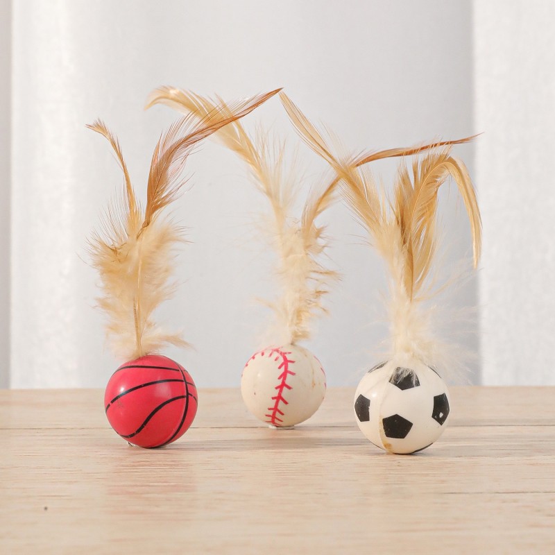 Cat Toy Ball Manufacturer - Wholesales Eco-Friendly Solid Elastic Feather Ball for Cats