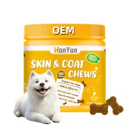 宠物Omega补充剂生产厂家-OEM Hanyun皮肤被毛软咀嚼狗猫用柔软闪亮狗皮肤支持补充剂