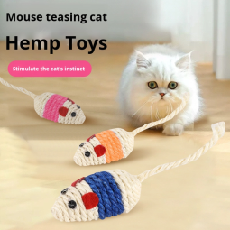 猫咀嚼玩具供应商-OEM仿真老鼠剑麻绳解闷玩具