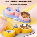 宠物碗生产厂家-新款卡通双碗自动饮水猫狗盆不锈钢塑料宠物用品猫狗食品水碗