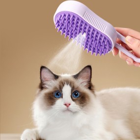 宠物美容梳源头工厂-2025豪华防飞毛梳猫用宠物美容清洁蒸汽喷雾刷带手柄硅胶材料充电供电