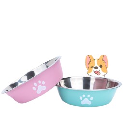 宠物碗生产厂家-大号不锈钢狗猫碗防翻设计环保竹材料宠物碗喂食器