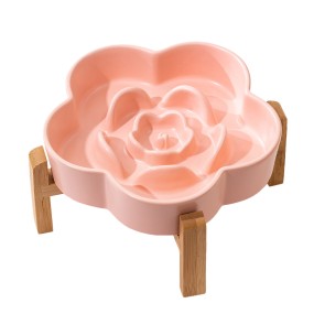 Pet Bowl Manufacturer - Ceramic Slow Food Pet Bowl Medium Large Pets Eco-Friendly Wooden Rack