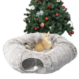 猫隧道源头工厂-热销豪华猫隧道宠物床厂家批发可折叠可压缩毛绒互动运动玩具宠物用