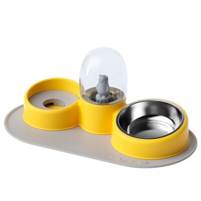 Pet Bowl Manufacturer - New Cartoon Double Bowl Automatic Drinking Cat Dog Basin Stainless Steel Plastic