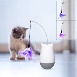 猫玩具生产厂家-DOEL宠物产品2024羽毛猫不倒翁互动智能玩具室内猫用增强宠物互动运动