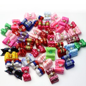 宠物毛发配件供应商-2022潮流宠物毛发配件织物珍珠狗蝴蝶结彩色宠物蝴蝶结宠物装饰