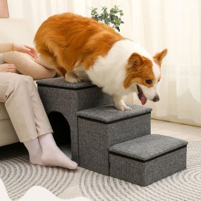 Pet Ramp Factory - Wholesale Custom 3-Step Soft Foam Pet Ramp Stairs Grey Small Dog Cat Ladder