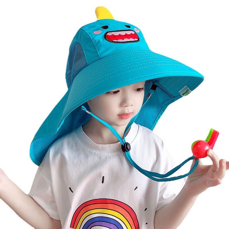 Bucket Hat Manufacturer - New Summer Large Wide Brim Bucket Hat with Neck Cover Shawl Caps Dinosaur