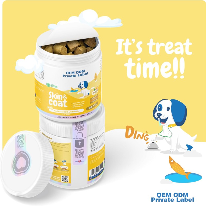 狗皮肤补充剂生产厂家-优质Omega3 EPA DHA狗皮肤被毛补充剂软咀嚼生物素强化宠物保健配方止痒亮毛