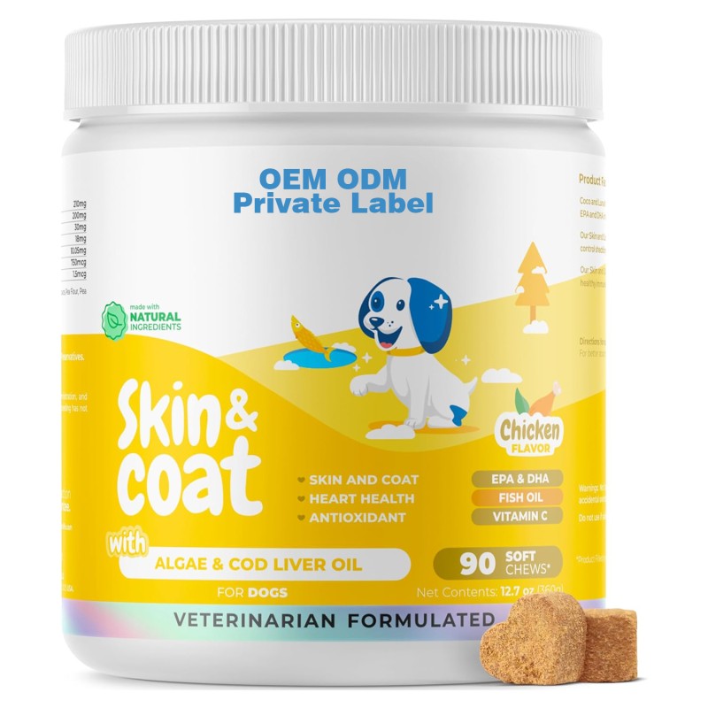 Dog Skin Supplement Manufacturer - Premium Omega3 EPA DHA Dog Skin Coat Supplement Soft Chews Biotin