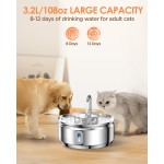 Pet Fountain Factory - Upgraded 3.2L/108oz Stainless Steel Pet Water Fountain Stylish Automatic Cat Water Bowl