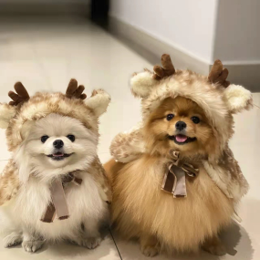 Pet Costume Supplier - Solid Reindeer Cape Dog Cat Costume Wholesale Christmas Fleece Cartoon Style