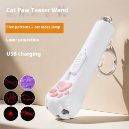 Cat Toy Supplier - Eco-Friendly Rechargeable Multifunctional Cat Teaser Stick Purple Light Pattern Switchable