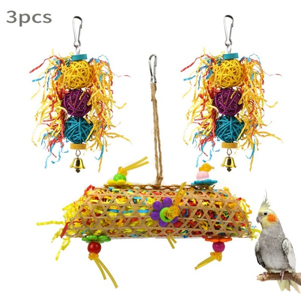 Bird Chew Toys Manufacturer - Rattan Ball 3 Pack Colorful Custom