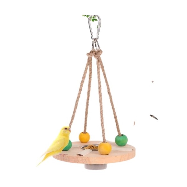 Bird Toys Supplier - Wooden Swing with Feeder Cup Stand Custom Design