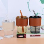Bamboo Glass Cup Supplier - Vertical Pattern Striped with Lid