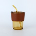 Bamboo Glass Cup Supplier - Vertical Pattern Striped with Lid