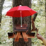 松鼠喂食器厂家-木质野餐桌带伞架