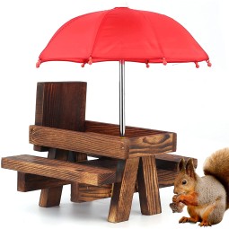 Squirrel Feeder Factory - Wooden Picnic Table with Umbrella Holder